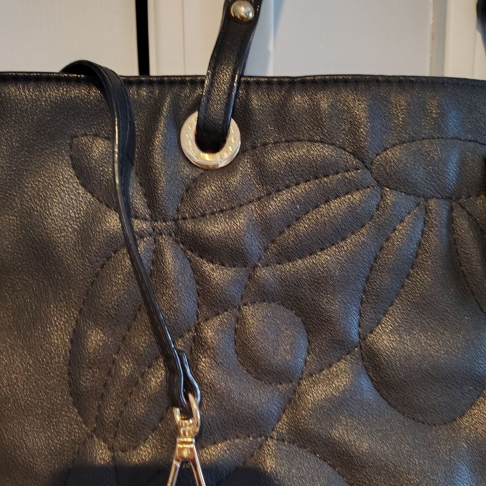 Betsy Johnson Black Tote Bag with Polka Dot Scarf - Picture 3 of 13